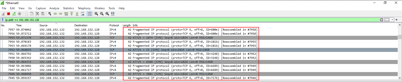 Capture a fragment packet