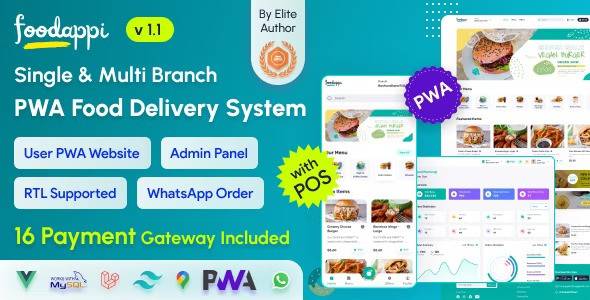 FoodAppi PWA Food Delivery System and WhatsApp Menu Ordering with Admin Panel Restaurant POS