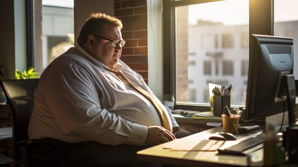 Homem adulto gordo no escritorio em frente ao computador 1029369 134