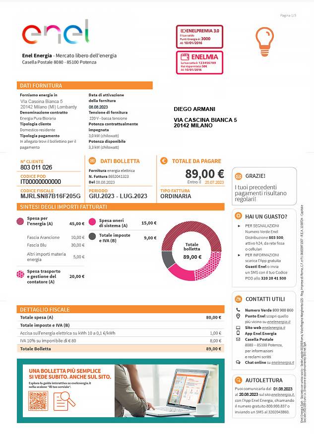 Italy utility bill