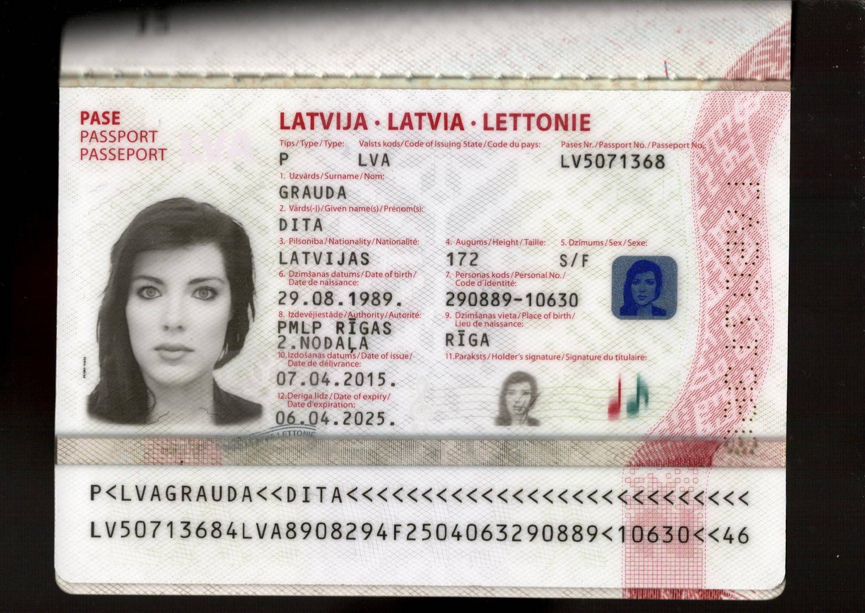 Latvia female passport