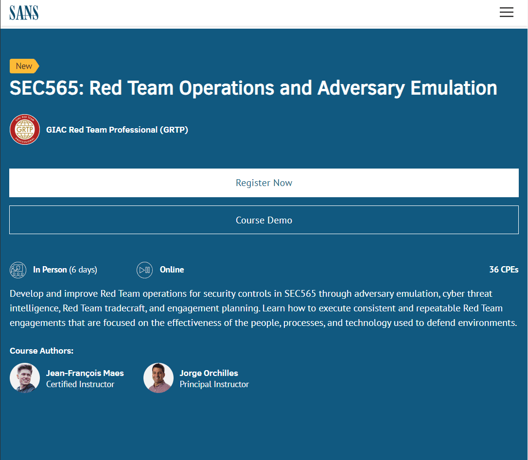 SEC565  Red Team Operations and Adversary Emulation for Security Controls Course   SANS Instit