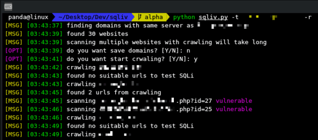 SQLiv SQL Injection Dork Scanning Tool 640x282