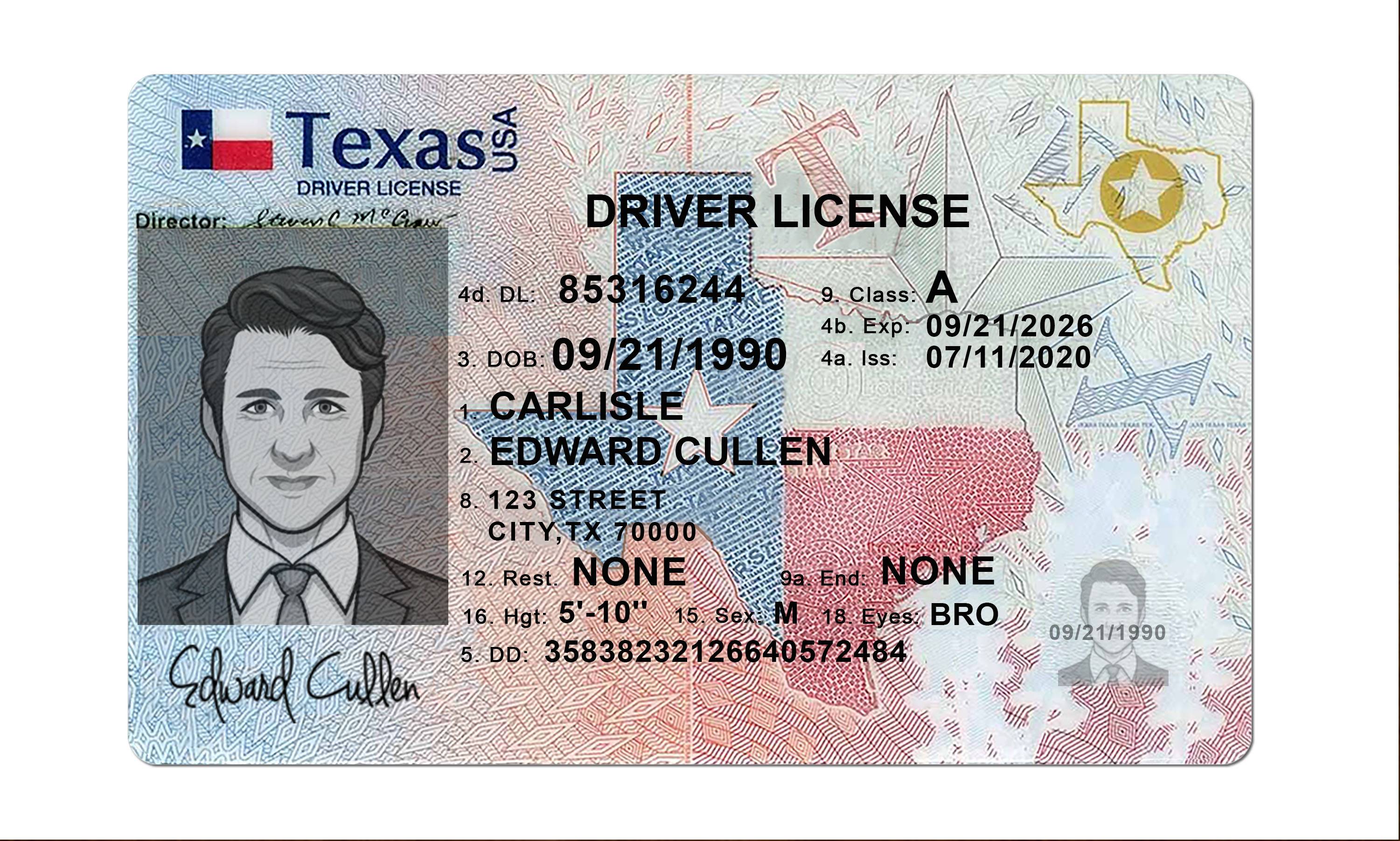 Texas New Driver License PSD Template FrontBack 1