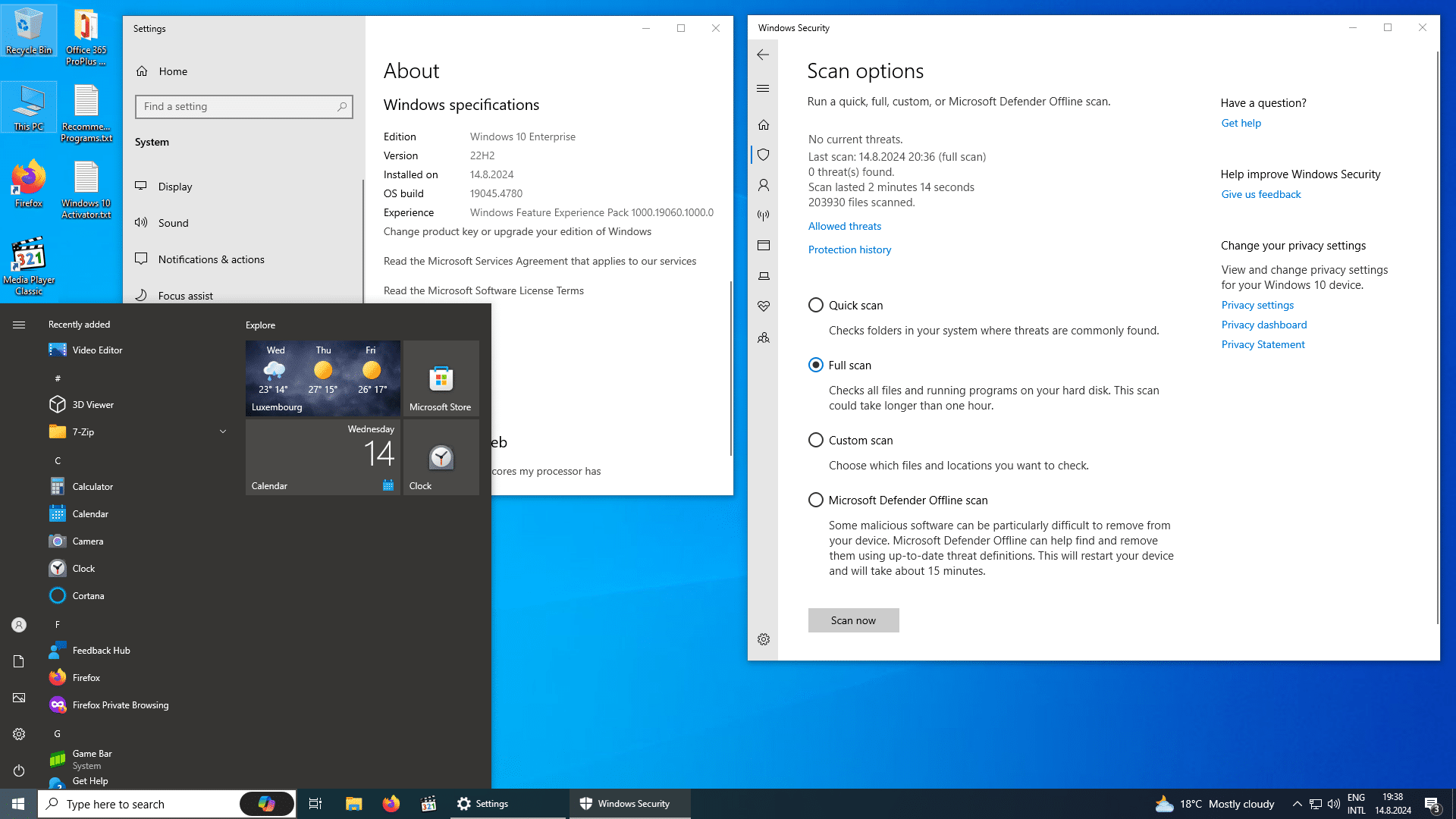 Windows 10 Integral Edition   Screenshot Desktop and Malware Scan