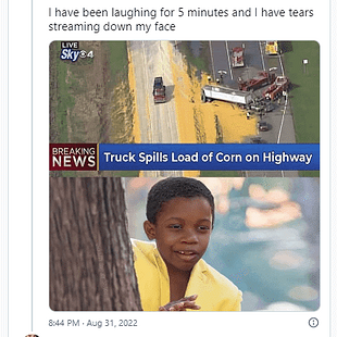 Truck spills load of corn on highway 🤣🤣